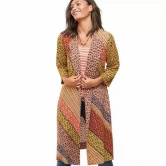 CAbi Poet Jacket #5664 Pockets belt Tie boho Mixed Media Patchwork Robe - Picture 4 of 10